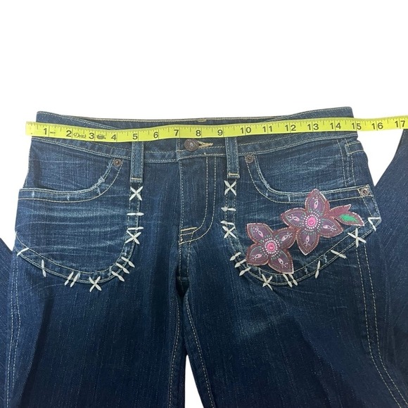 Hudson Bootcut Flared Ankle Jeans Low Waist Wide Leg Floral Appliqué Size 27 - Picture 5 of 16